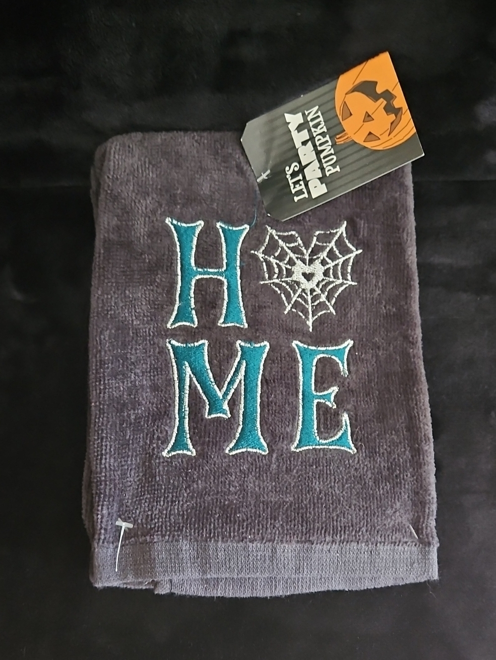 Halloween 'HOME' Embroidered Black Hand Towel - Seasonal Home Accent